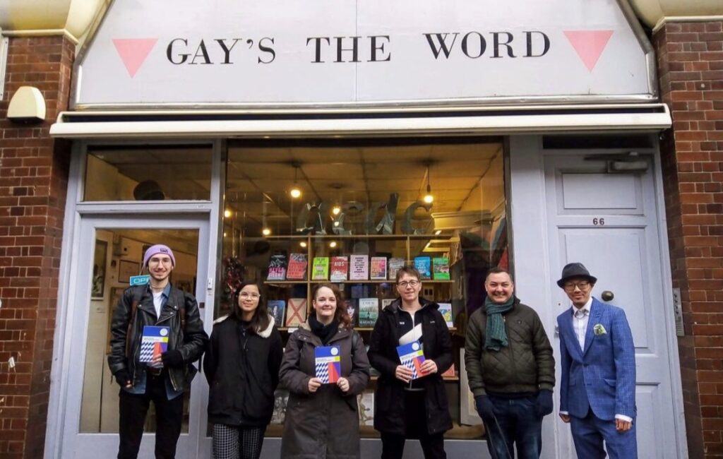 Out on the Page Writers outside Gay's The Word bookshop.
